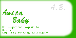 anita baky business card